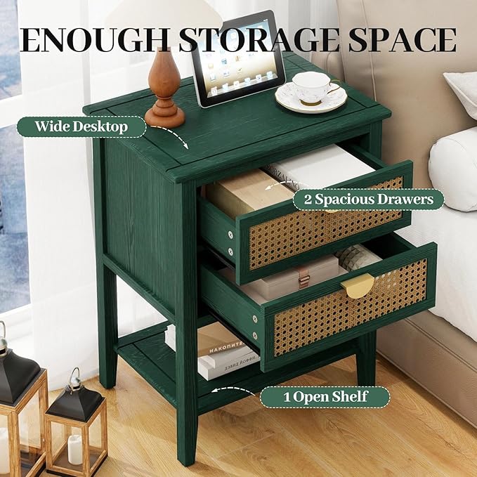 22" Green Accent Side Cabinet, Boho Storage Cabinet