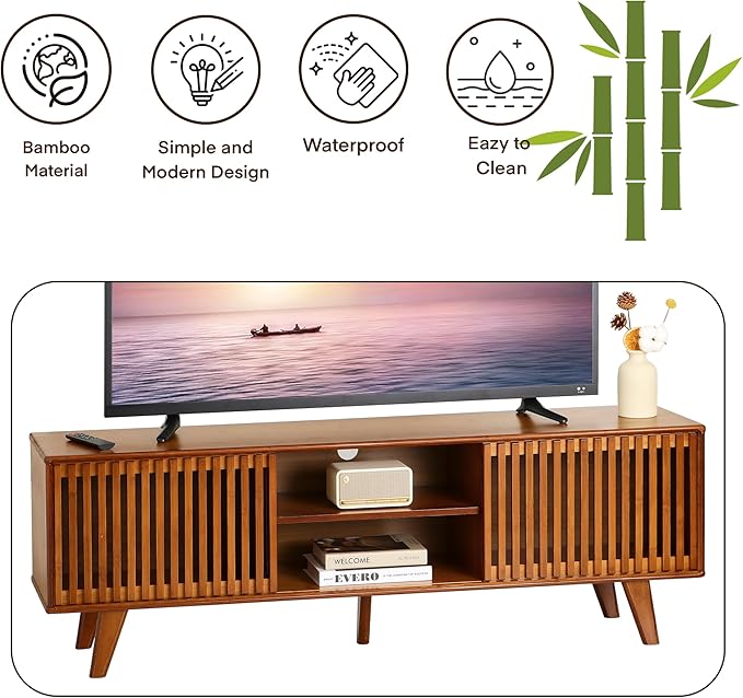 Bamboo TV Stand for TVs up to 65", Accent Entertainment Center