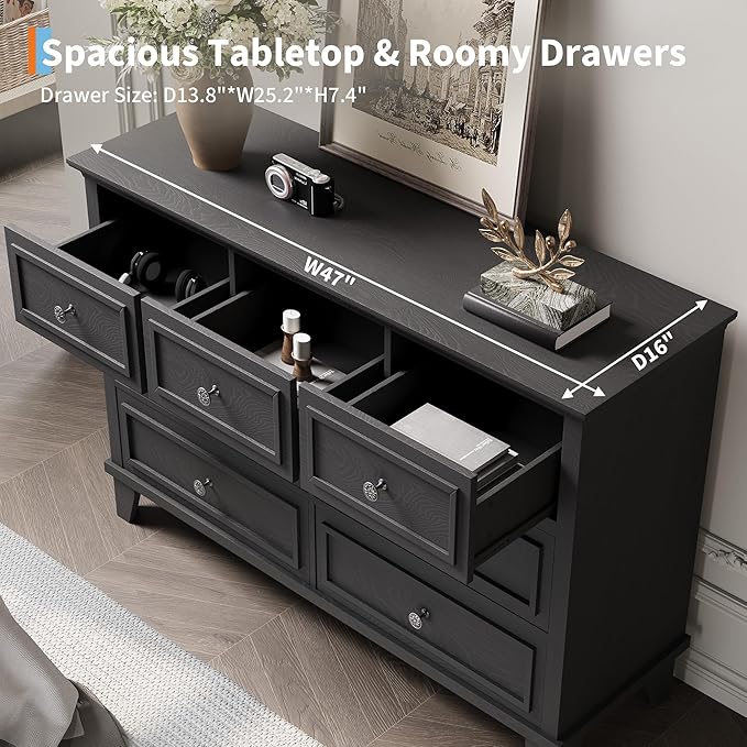 IDEALHOUSE 7 Drawer Dresser, Large Wooden Storage Chest of Drawers