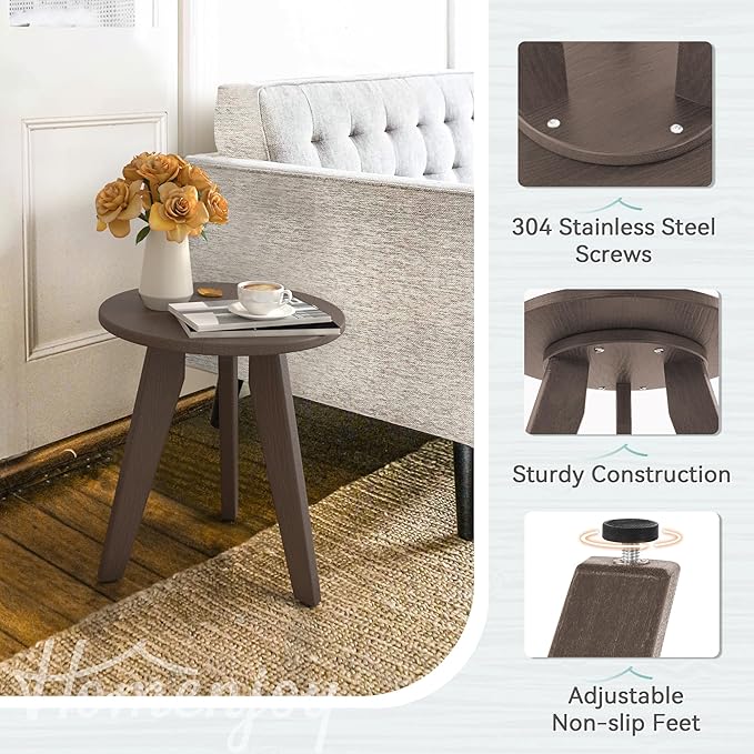 Outdoor Side Table, HDPS Outdoor Table, Small Round Side Table Weather-Resistant