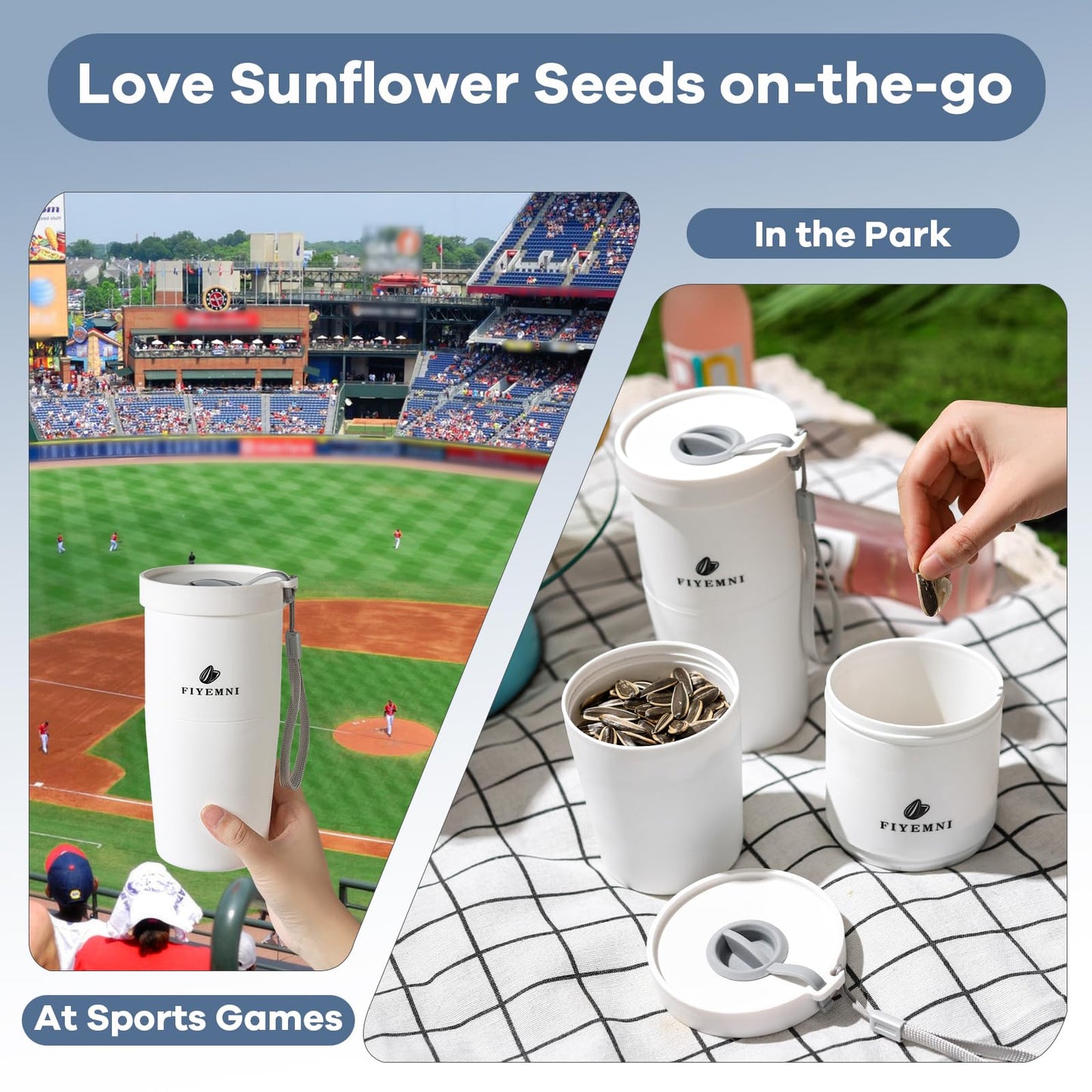 FIYEMNI Portable Sunflower Seed Cup with Seed Organizer and Shell Storage, Seed Snack Spit Cup for Outdoor, in Car, Travel and Sports Games. Works with Pistachios, Gift (white)