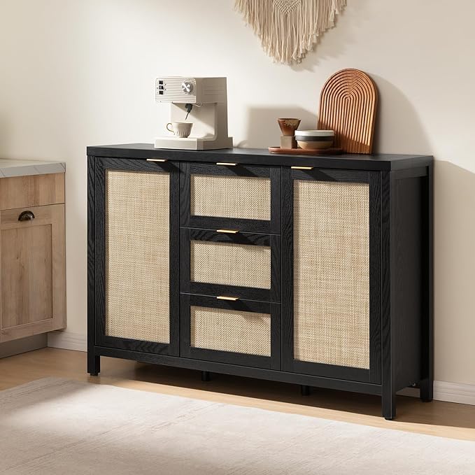 SICOTAS Rattan Sideboard Buffet Coffee Bar Cabinet