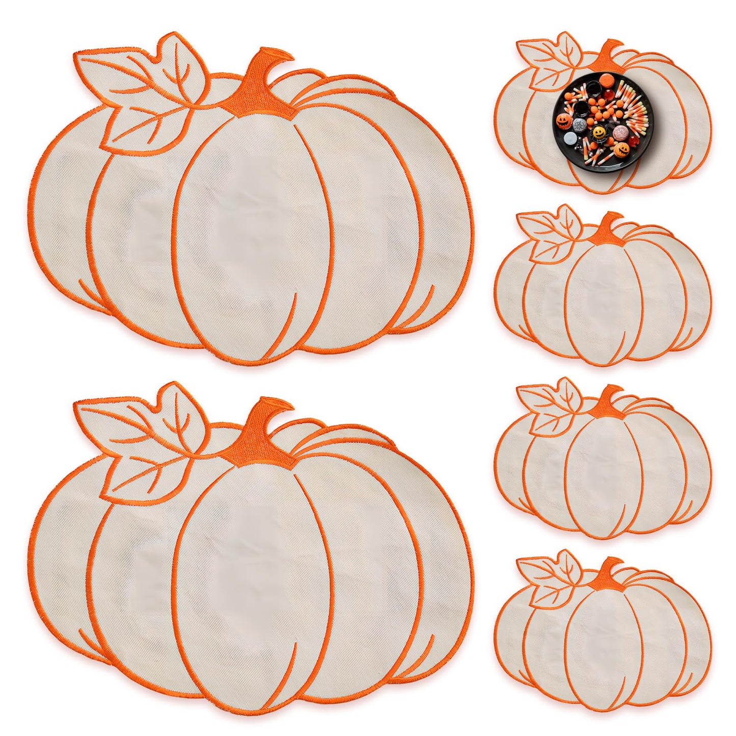 6 Pcs Fall Pumpkin Placemats Thanksgiving Harvest Autumn Orange Table Placemats for Halloween Christmas Home Table Kitchen Decorations