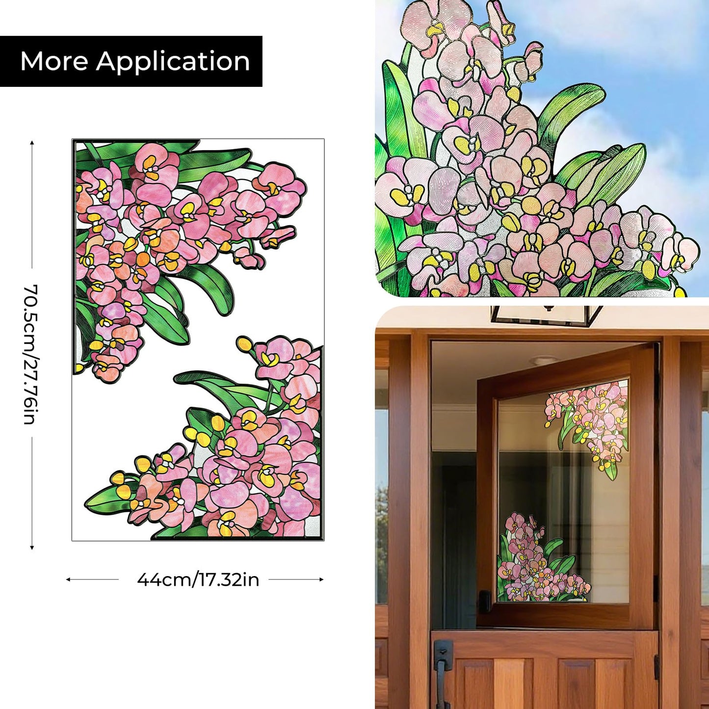 ADD.HERES Window Stickers, Stained Glass Window Privacy Film, UV Blocking Static Cling for Home Kitchen Office Bathroom, Phalaenopsis, 17.7" X 31.5"