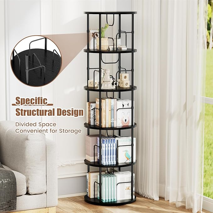 ALLSTAND 5 Tier Rotating Bookshelf, 360 ° Display Stackable Spinning Bookshelf