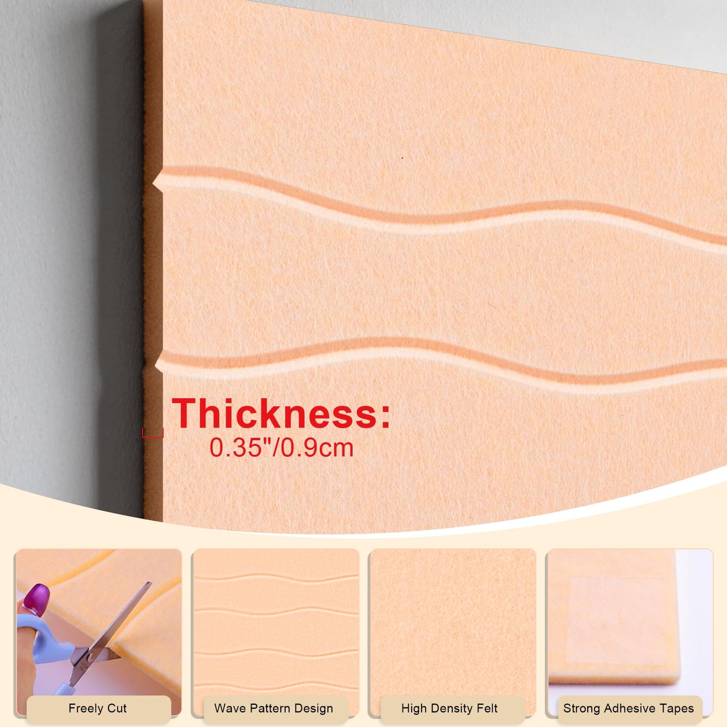 AKONEGE Felt Bulletin Board Tiles 12 Pack, 48" x 36" Cork Board Alternative, DIY Pin Board Wall Tiles for Photo Wall, Vision Board, Room & Home Office Decor, Stick-On with Adhesive Tabs, Peach Beige