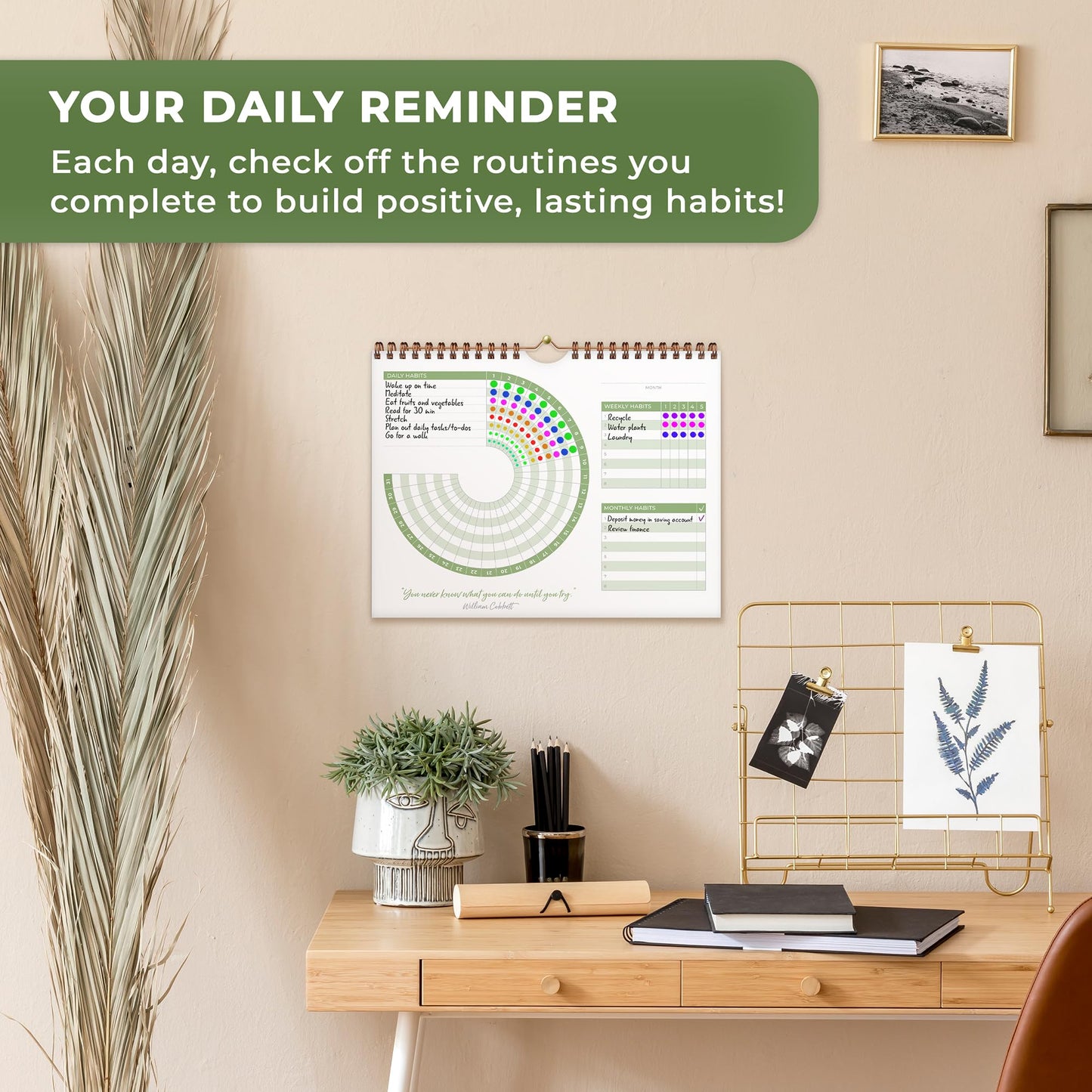 Clever Fox Habit Calendar Circle – 24-Month Inspirational Daily Habit Tracker with Colorful Pages – Routine & Goal Planner Journal (Black)