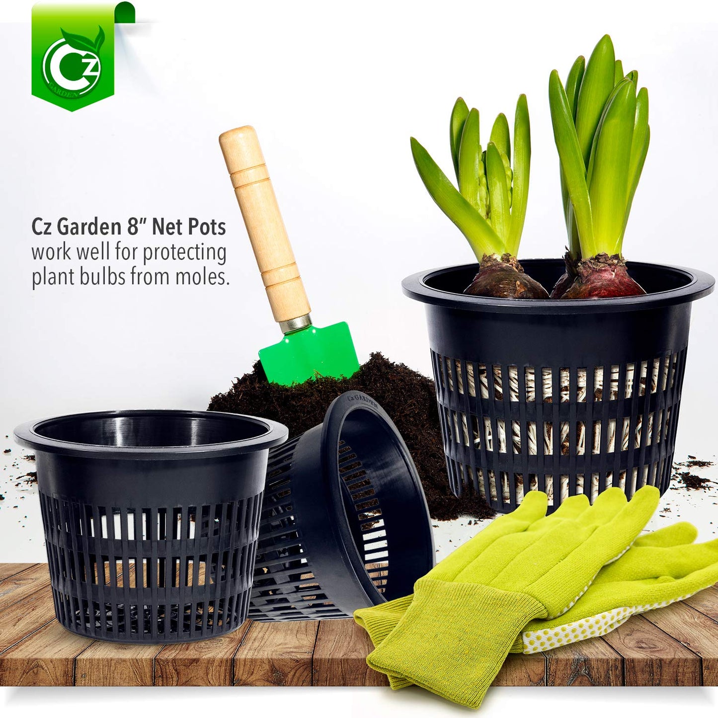8 inch Net Pots Heavy Duty Round Cups Wide Rim Design - Orchids • Aquaponics • Aquaculture • Hydroponics Slotted Mesh (Cz Garden All Star 5 Pack Black)
