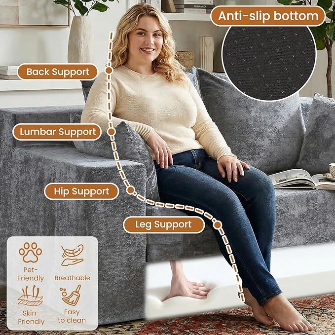 Loveseat Sofa Bed, Convertible Silky Velvet 5-in-1 Foldable Boneless Sleeper