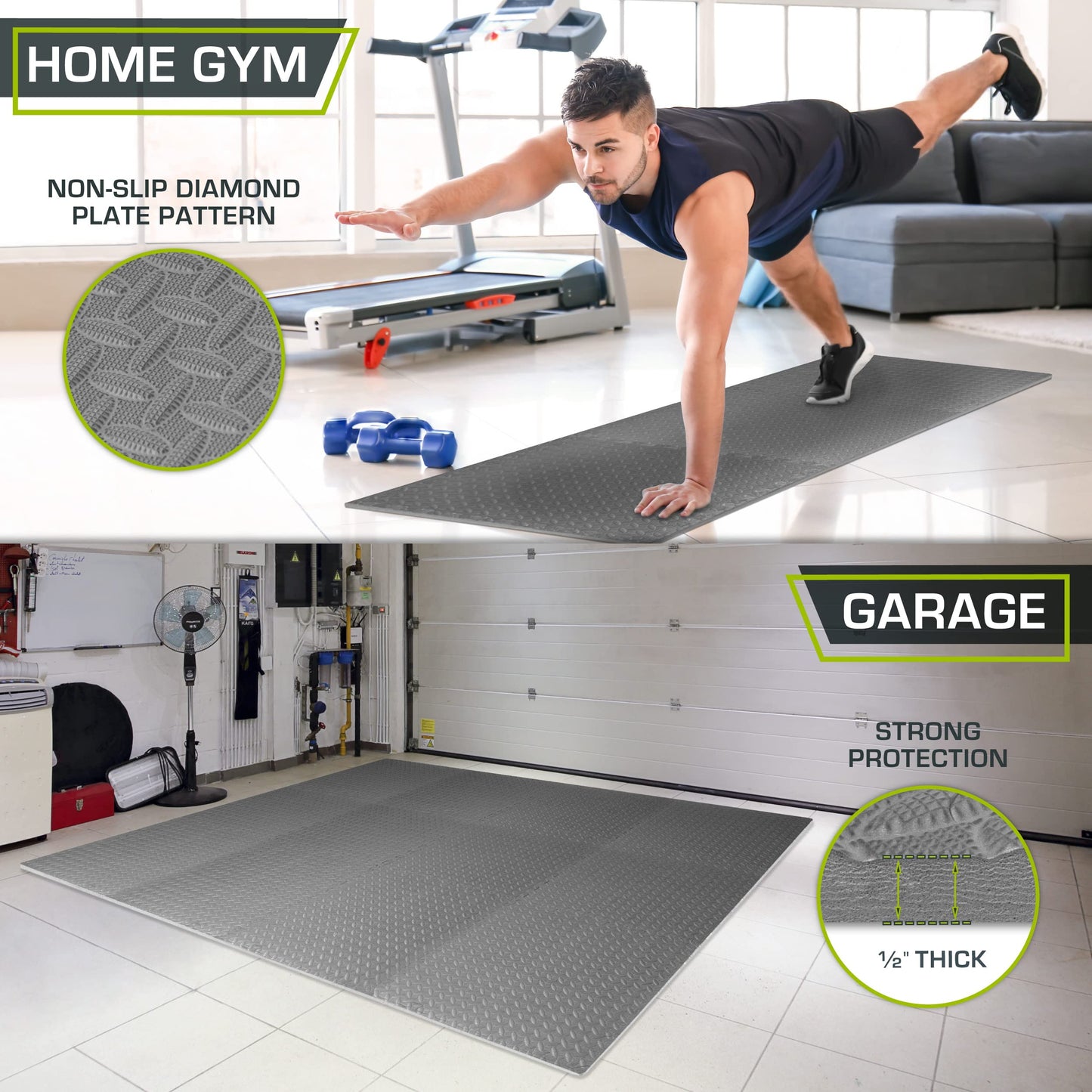 ProsourceFit Puzzle Exercise Mat ½ in, EVA Interlocking Foam Floor Tiles for Home Gym, Mat for Home Workout Equipment, Floor Padding for Kids, Black, 24 in x 24 in x ½ in, 24 Sq Ft - 6 Tiles