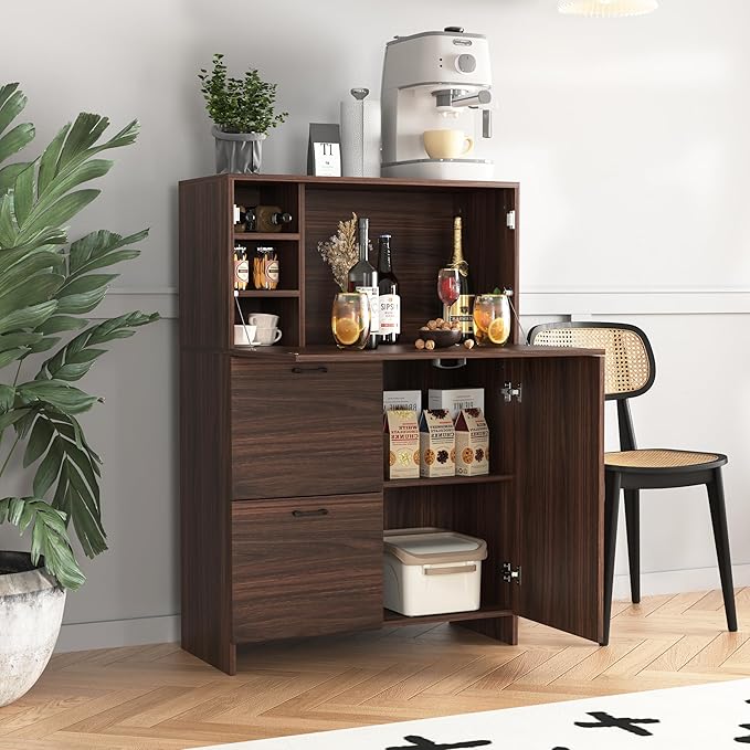 Foldable Desk Cabinet with Storage Drawers & Shelves