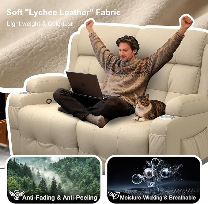 Home Theater Seating Loveseat Recliner Sofa, Wall-Hugger Reclining Couch