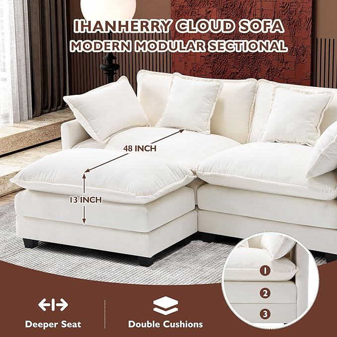 Ihanherry 77" L Shaped Modern Sofa Modular Sectional Cloud Couch
