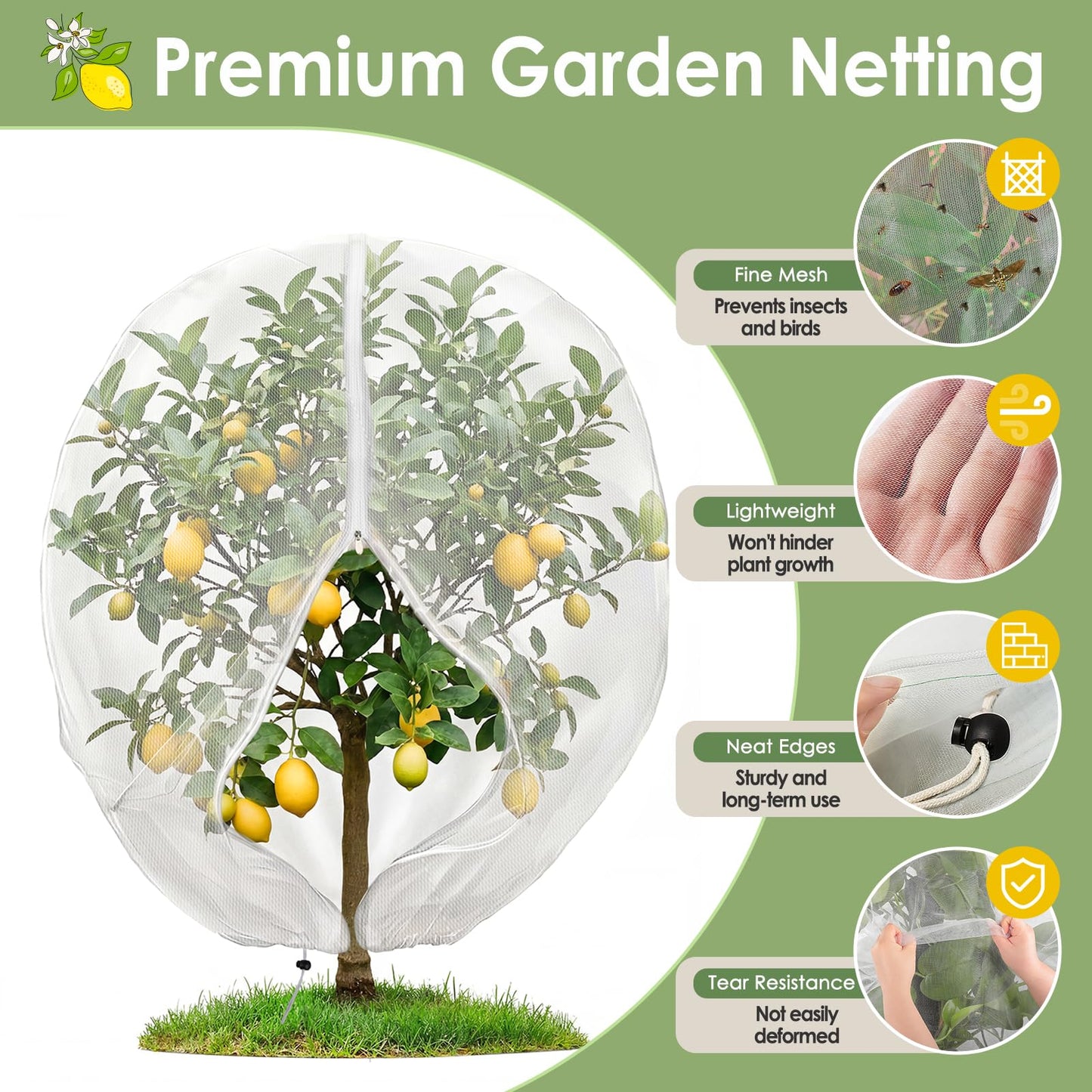 4PCS Insect Bird Barrier Mesh with Zipper Drawstring, Blueberry Bush Netting Cover Insect Bird Netting Tomato Protective Cover Garden Mesh Netting for Vegetables, Fruits, Trees, 3.94Ft x 4.92Ft