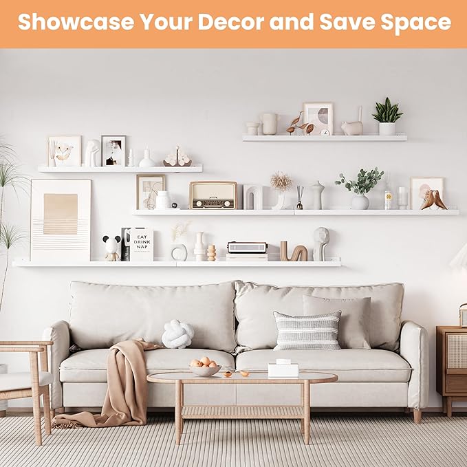 upsimples Floating Shelves for Wall, 47.3 Inch Shelves for Decor Storage Set of