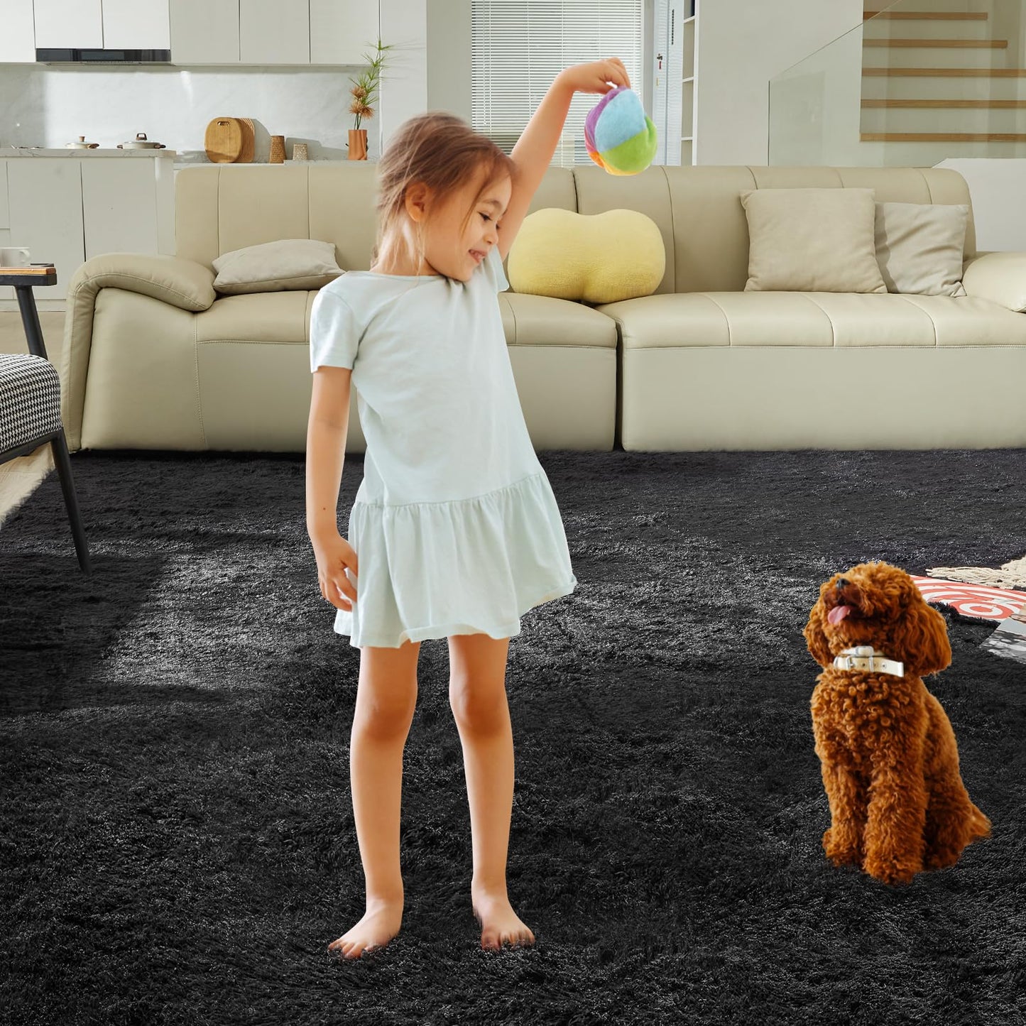 5X8 Ultra Soft Rug for Living Room, Fluffy Shag Area Rug for Bedroom, Modern Shaggy Carpets Fuzzy Rug for Teens Dorm Nursery Home Decor Aesthetic, Upgrade Anti-Skid Durable, Black