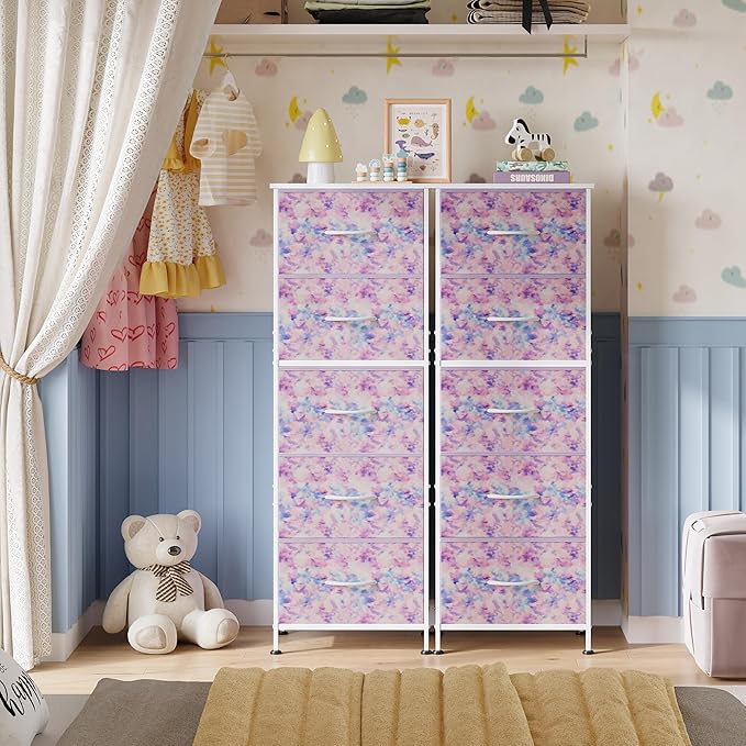 WLIVE Fabric Dresser, 5-Drawer Tall Dressers