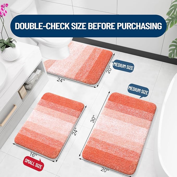 OLANLY Large Bathroom Rugs Mat 40x24, Extra Soft Absorbent Microfiber Bath Rugs, Rubber Backing, Quick Dry, Machine Washable Bath Mats for Bathroom Floor, Tub and Shower, Home Decor Accessories, Coral