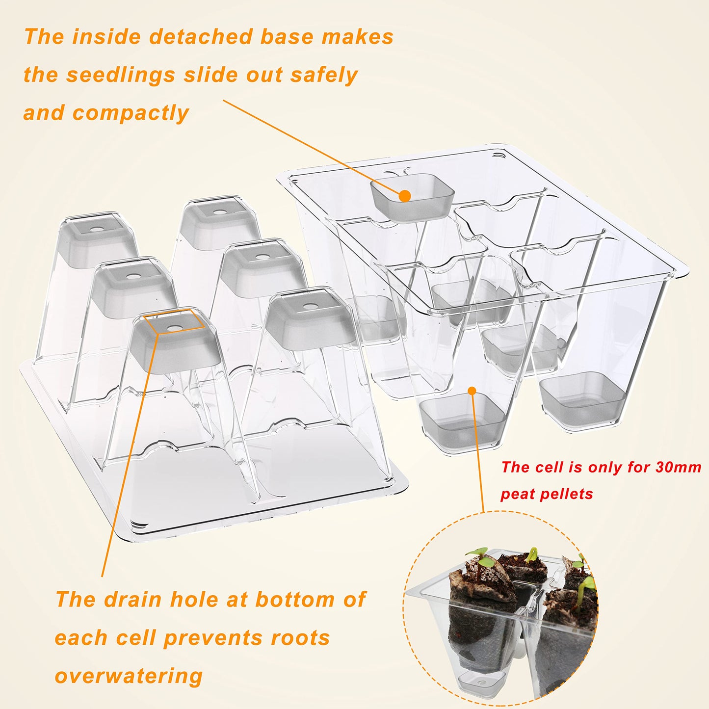 Gardzen 10 Pack Push-Up Seed Starting Tray, Pop Up Plant Germination Trays, Seed Starter Kit with Adjustable Humidity Vented Dome, 6.6" x 4.5", Total 120-Cell, Clear
