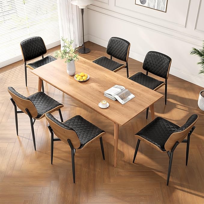 REONEY Dining Chairs Set of 8, Mid-Century Modern Upholstered PU Leather Chairs