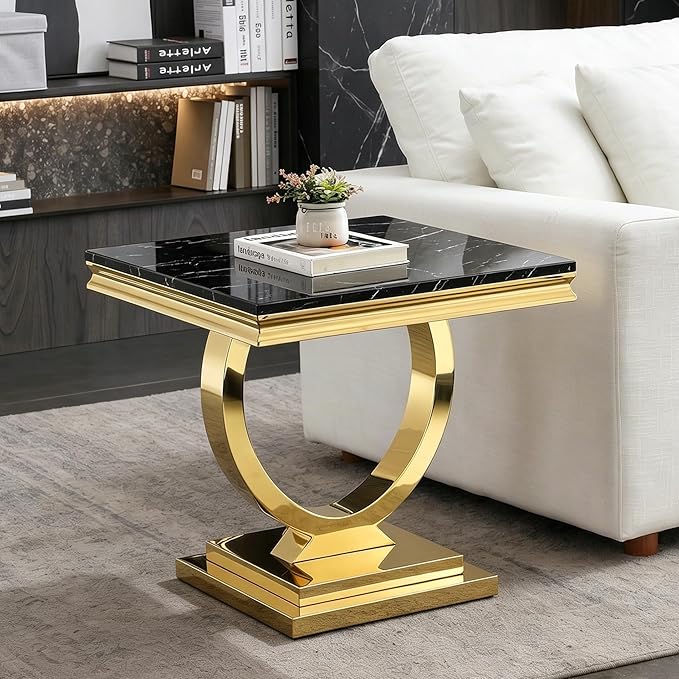 Henf Marble End Table Modern Black Faux Marble Sofa Side Table