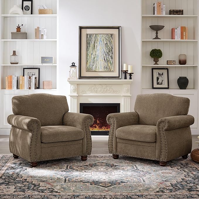 ONBRILL Nailhead Trim Armchair, Rolled Arm Accent Chair