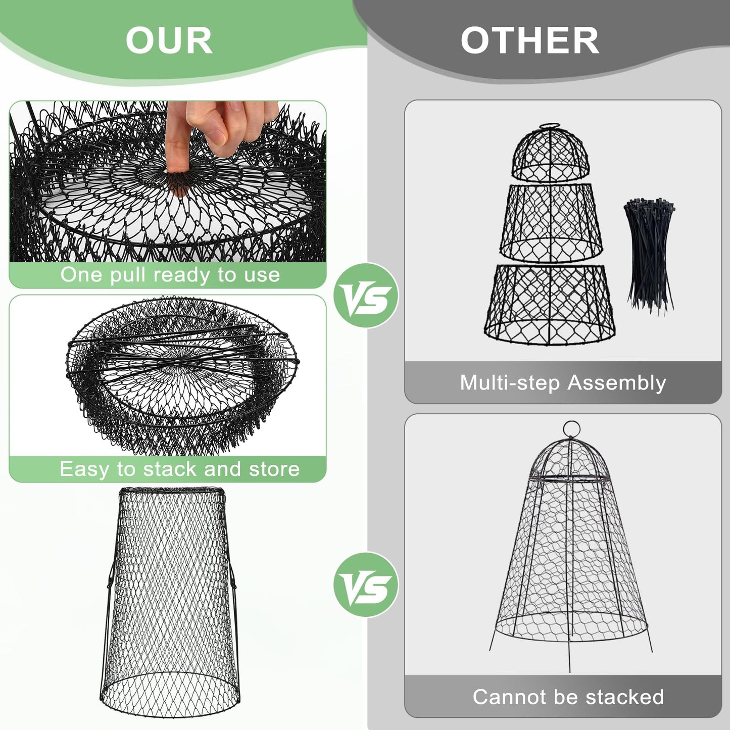 5 Pcs 17.7" Tall Garden Cloches for Plants, 5.9" Long Legs Ground Stakes Plant Cages Stackable Storage, Rustproof Plants Chicken Wire Cloche Plant Protectors from Animals for Squirrels, Rabbits, Deers
