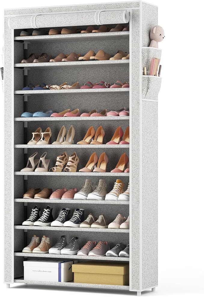 ROJASOP 10 Tier Shoe Rack with Covers Large Capacity Stackable Tall Shoe Shelf