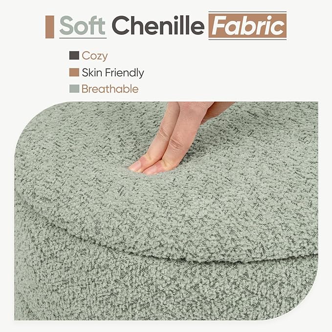 Round Storage Ottoman with Reversible Tray Lid, Folding Chenille Fabric