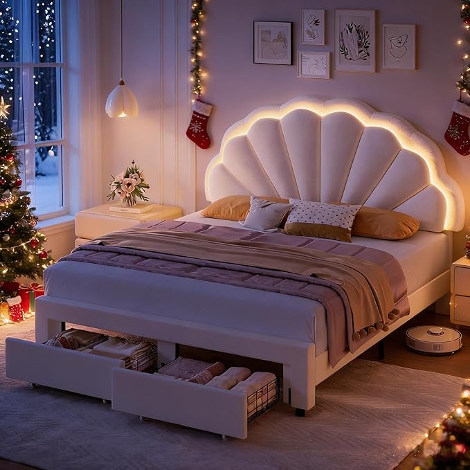HIFIT Queen Upholstered Smart LED Bed Frame
