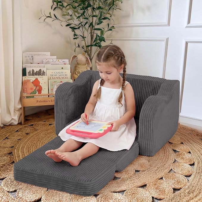 MeMoreCool Toddler Chair Comfy for 1-3 Years Old, Corduroy Kids Couch Bed Fold