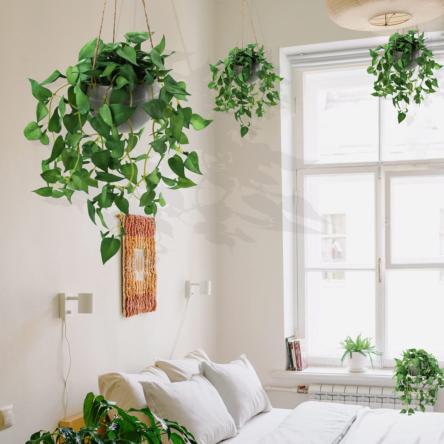 TNNTOPELE Hanging Plant Fake Plants with Pots, 2 Pack Artificial Plants, Faux Anthurium Leaf Basket for Wall Home Room Indoor Outdoor Decor