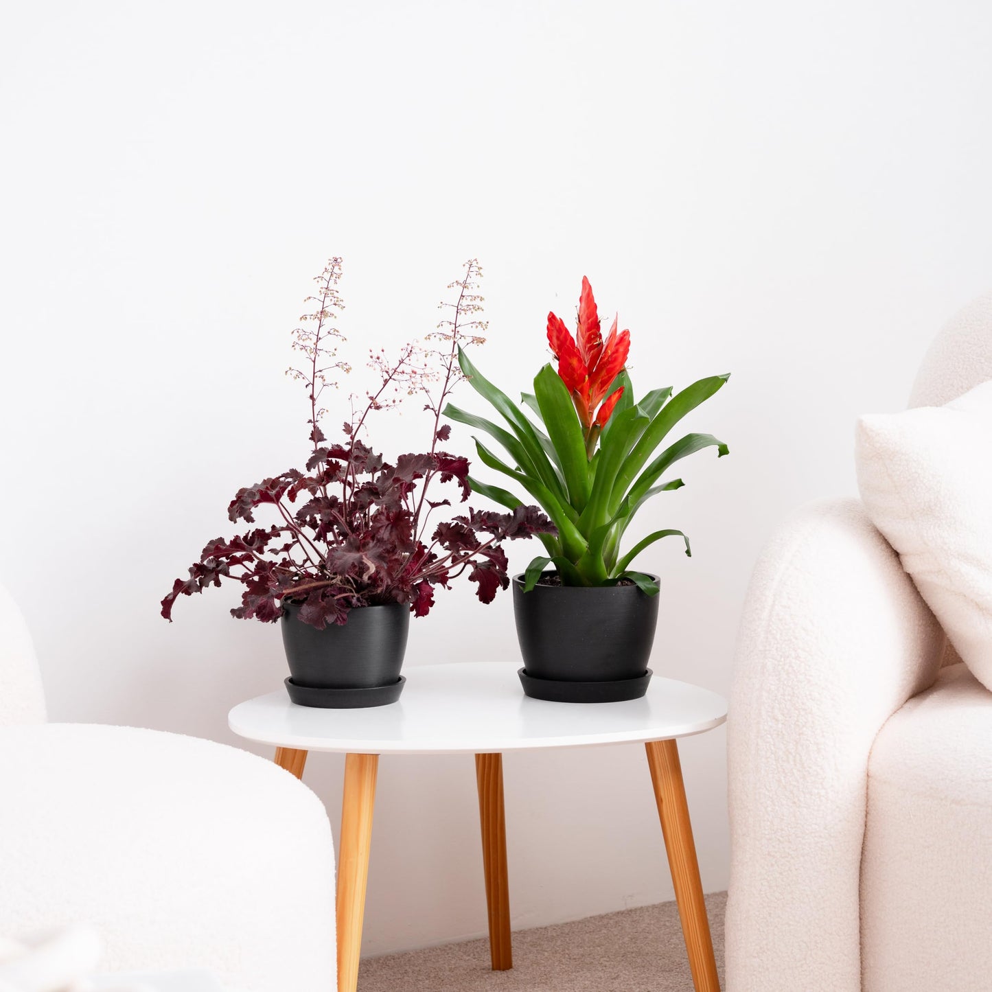 Kin 'n' Kind Set of 2 Minimalist Plant Pots (6.5" & 5.5") – Modern Indoor Planters with Drainage & Saucers & Plugs – Durable Eco-Conscious Composite, Indoor/Outdoor – Marin Night Black