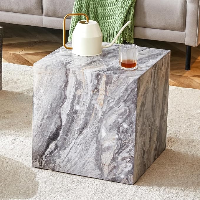 Side Table, End Table Living Room Table, Modern Sofa Couch Table, Faux Marble