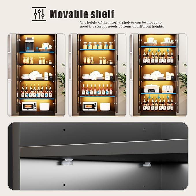 Dystler Display Cabinet with Doors and Adjustable Shelves, 5 Tier Display Case