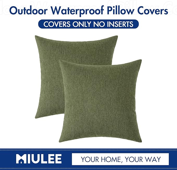 MIULEE Pack of 2 Decorative Outdoor Solid Waterproof Throw Pillow Covers Euro