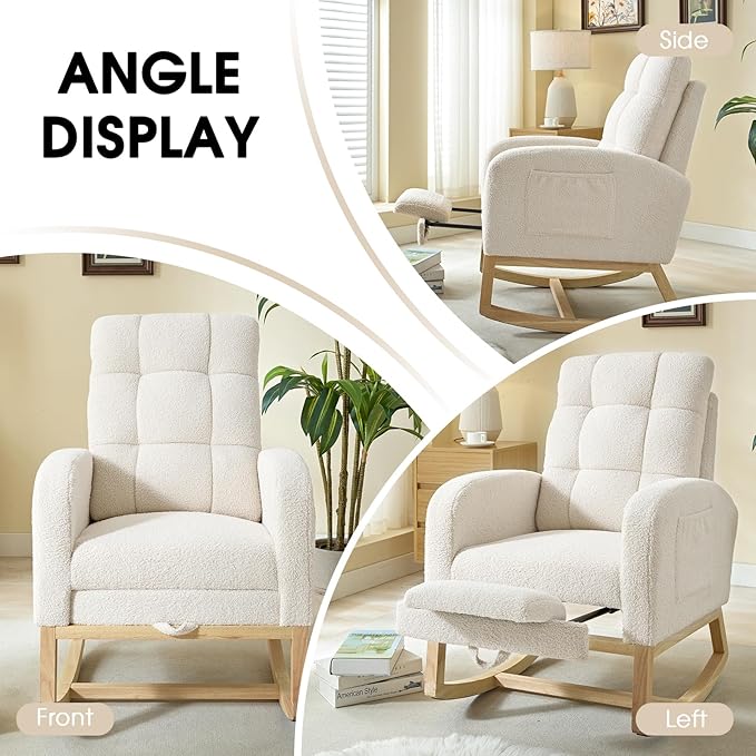 NIOIIKIT Modern Nursery Rocking Chair, Teddy Upholstered Rocking Chair