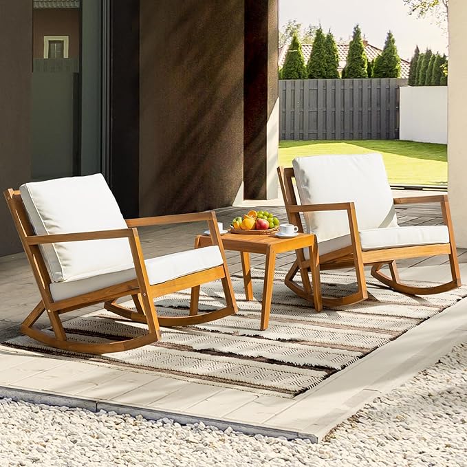 IDZO Rocking Chairs Design Heavy Duty 400lbs Capacity Wood Patio Bistro Set 3
