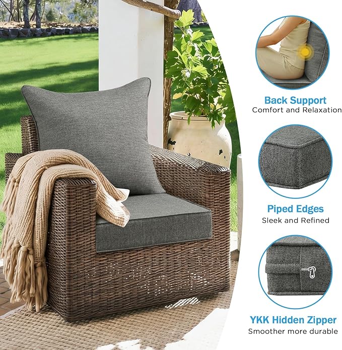 Sunbrella Outdoor Deep Seat & Back Cushion Set, 24 x 24 Inch Water Repellent