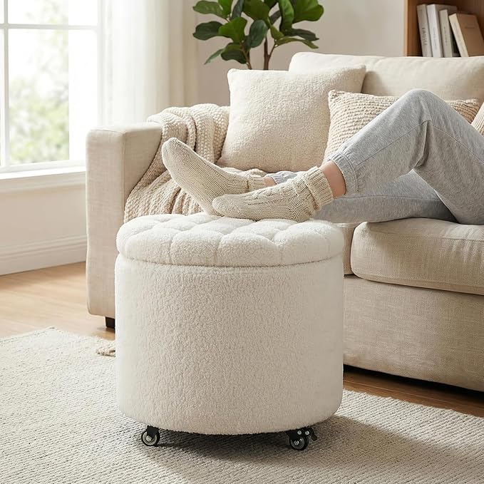 Furniliving Modern Round Storage Ottoman