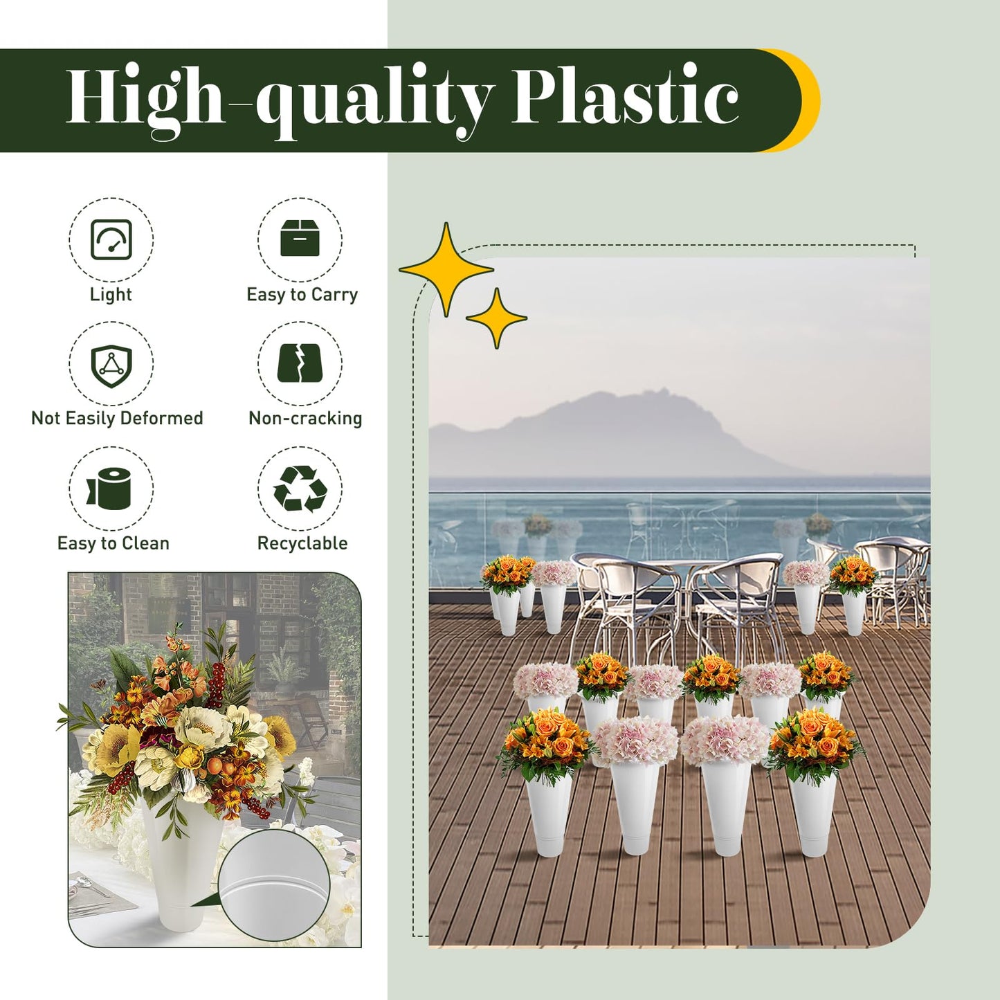 GSHIOIO 3-Tier Flower Display Stand with 12 Buckets, Moving Florist Bouquet Shelf Plant Stand with 4 Universal Wheel for Fresh Flower Shop Indoor Outdoor Patio Garden Weddings Florist Living Room