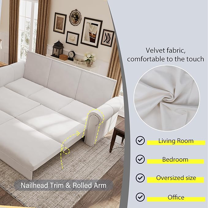 3 in 1 Convertible Sleeper Sofa Bed, 93.7" King Size Sofa Sleeper