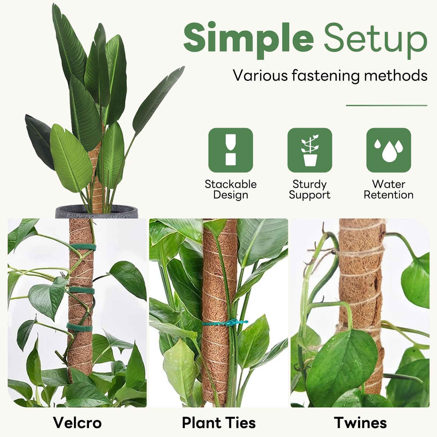Moss Pole for Plants Indoor - 4 Pack Plant Supports for Climbing Plants to Grow Upright - 16 inch Stackable Moss Sticks Coir Totem Pole Plant Support for Monstera Pothos Philodendrons Potted Plants