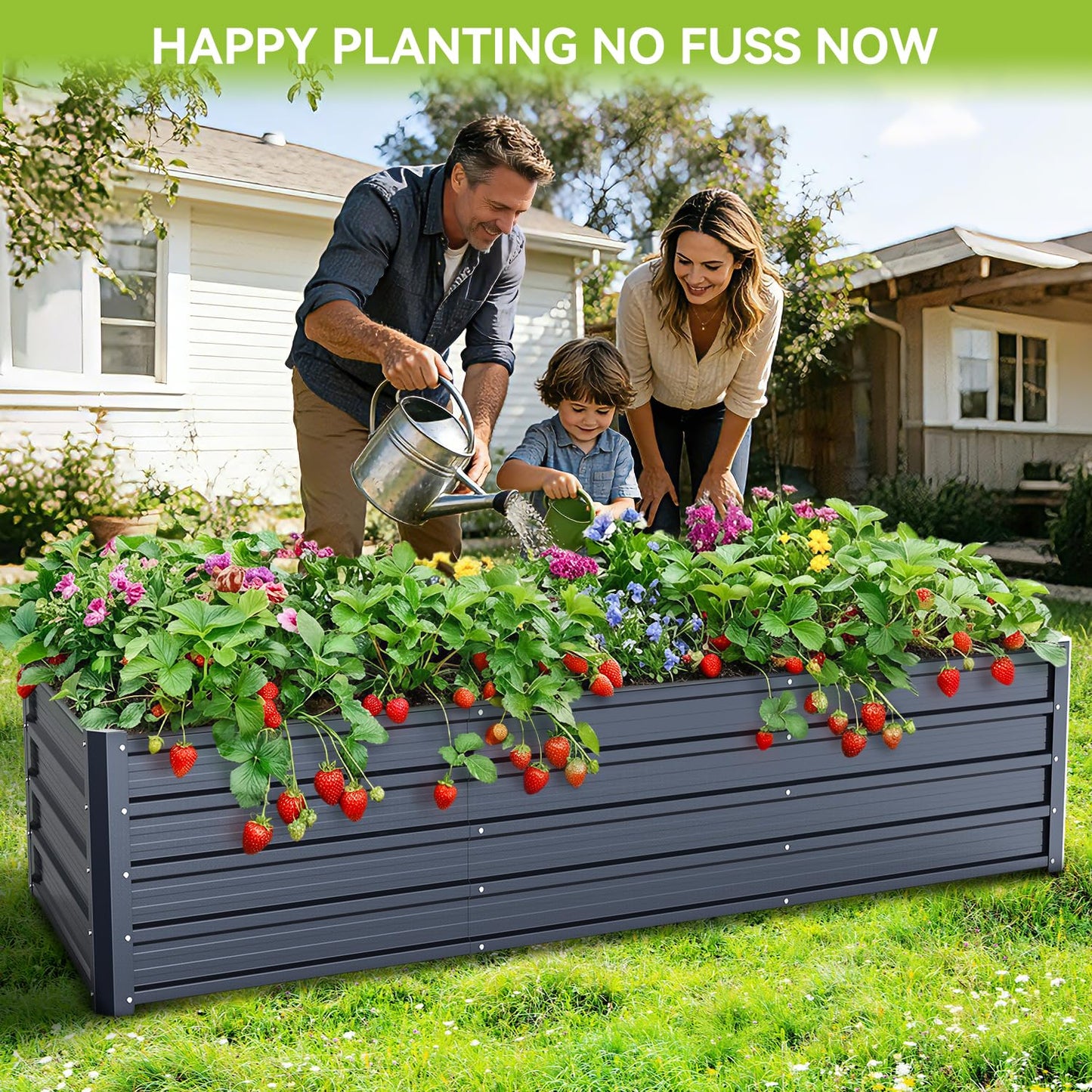 Ohuhu 8x3x1.5 FT Metal Raised Garden Bed Outdoor, Reinforced Galvanized Steel Rustproof Planter Box, 100% Non-Toxic, 269 Gal Large Capacity Heavy Duty Raised Beds for Growing Vegetables Flowers Herbs
