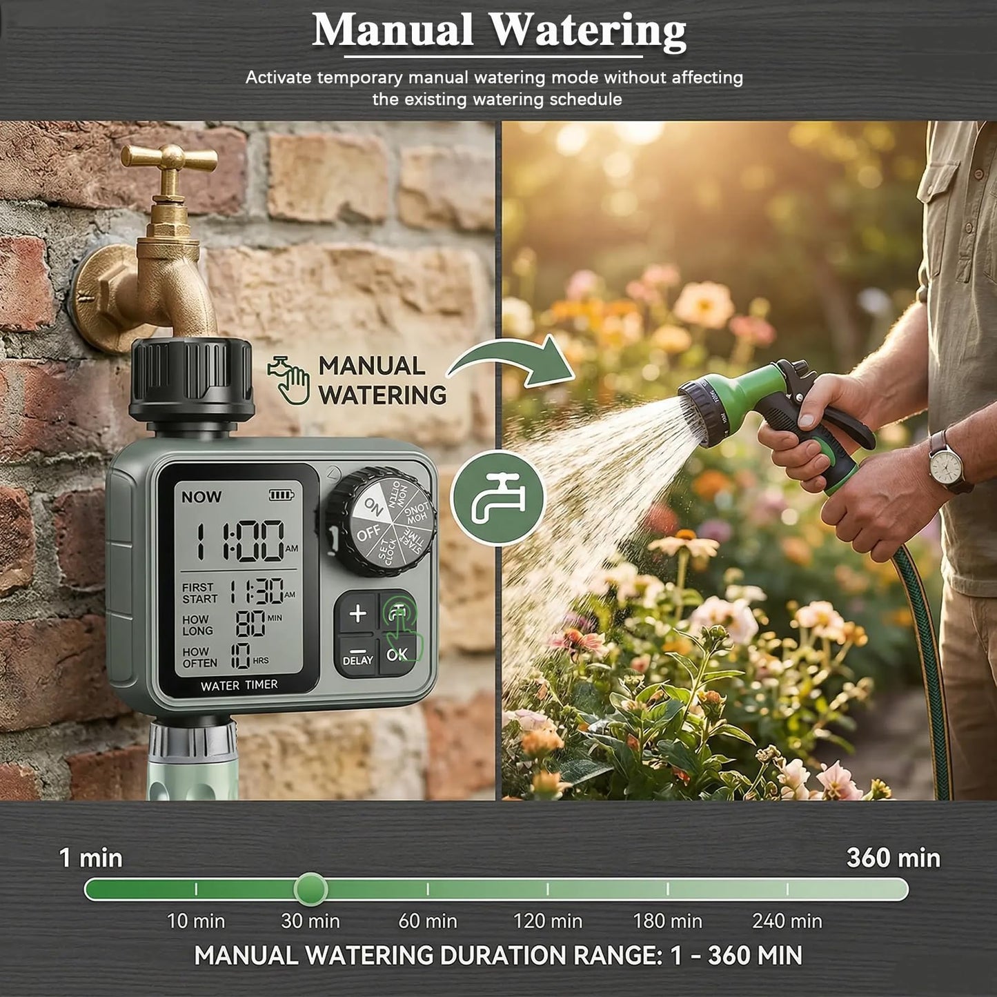 Sprinkler Timer Ourdoor,Digital Pogrammable Hose Timers with Rain Delay/Manual/Automatic Hose Timers for Watering,Smart Water Timer for Garden Hose with Large Display for Garden, Lawn, Yard