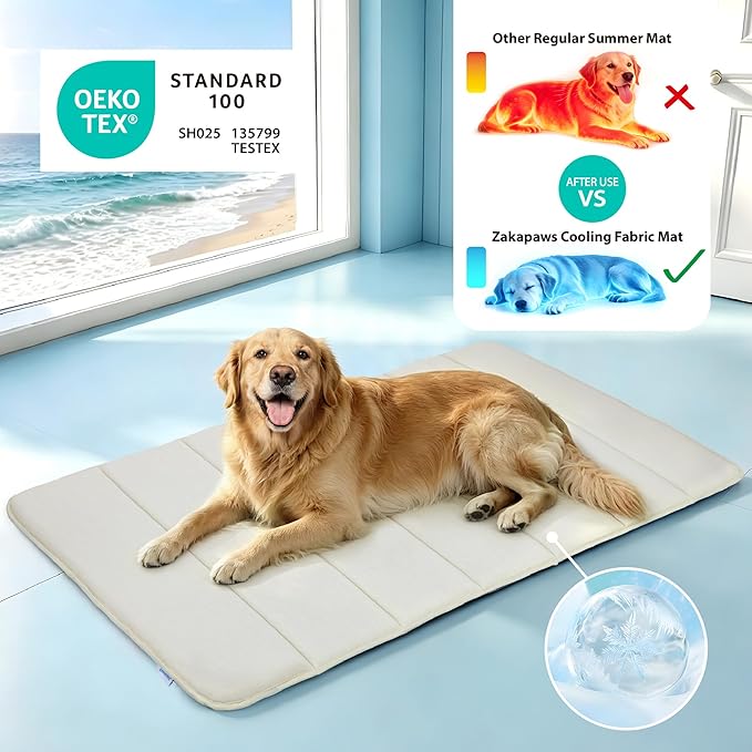 Cooling Dog Mat Q-Max>0.5 - Rapid Cooling Tech, Thin Breathable Crate Pad, Portable Washable Summer Mat, Chill Soothing Fabric - 30"x20" Medium Dog, Dark Beige
