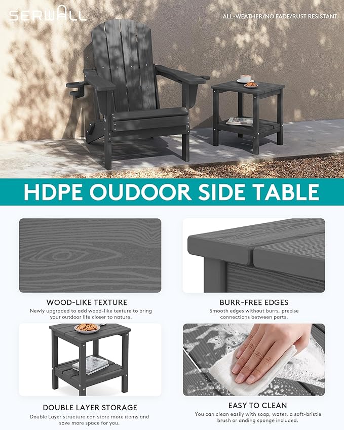 SERWALL 2-Tier HDPE Outdoor Side Tables Set of 2, Weatherproof Rectangular