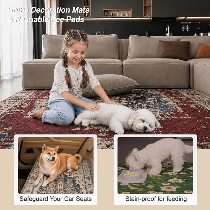 Washable Pee Pads for Dogs, Reusable Puppy Potty Training Pads, Ultra-Absorbent Thick Waterproof Leak-Proof Non-Slip Pads & Mat for Crate, Playpen, Floor, Whelping & Housebreaking , 2 Pack 24"x36"