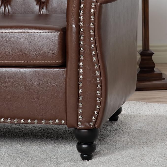 LEVNARY Leather Chesterfield Chair, Mid-Century Modern Single Sofa Chair