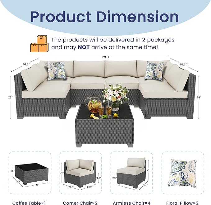 olimix 7 Piece Outdoor Patio Furniture Set, Outdoor Sectional Furniture